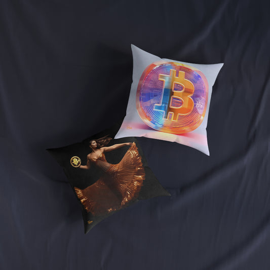 Bitcoin Dancer + Bitcoin Logo Square Pillow - 2 Sides
