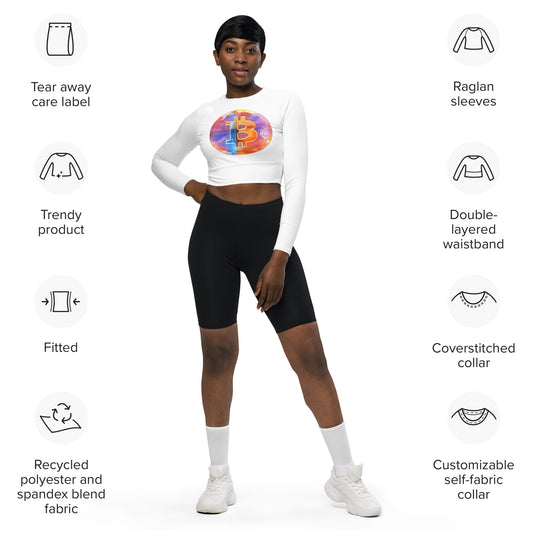 BITCOIN Eco-friendly long-sleeve crop top front+back images